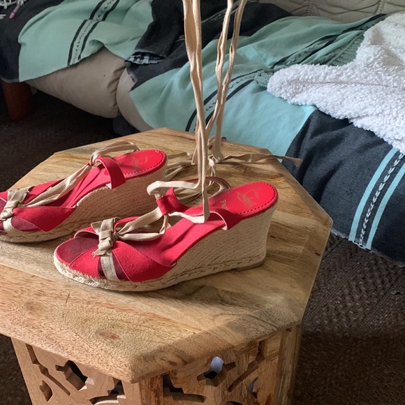 Christian Louis boutin wrap red sexy wedges. Open for trades! Give me an offer - Picture 2 of 3
